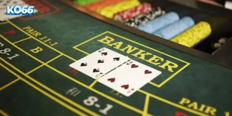  Giao diện bàn chơi Baccarat trực tuyến KO66 với số liệu đặt cược cập nhật theo thời gian thực.
